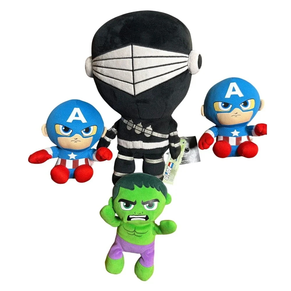 Marvel Ty Captain America Hulk & GI Joe Snake Eyes Plush Bundle 4pc Set